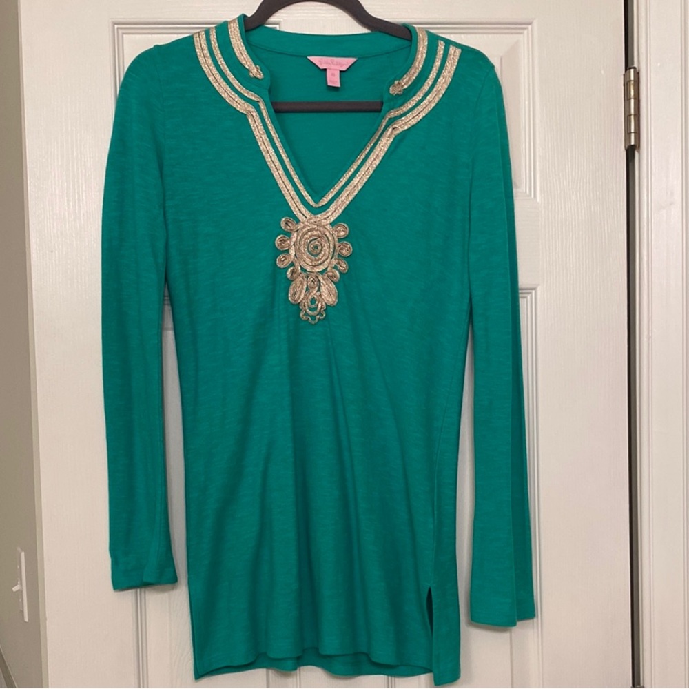 Gorgeous Lilly Pulitzer Green Tunic with Gold Embroidery